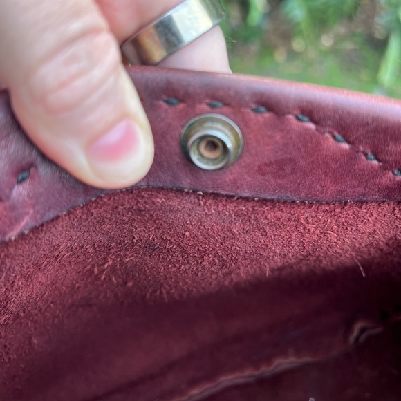 Rustic Boho Italian Leather Bag Burgundy Red Vintage Country Western Style Purse - Picture 15 of 16